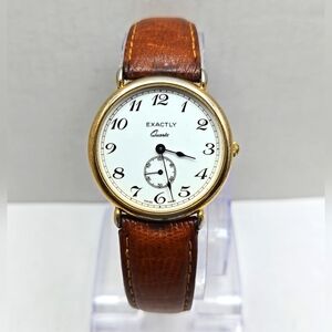 Womens Vintage Exactly Swiss Watch Gold Tone Leather Band New Battery